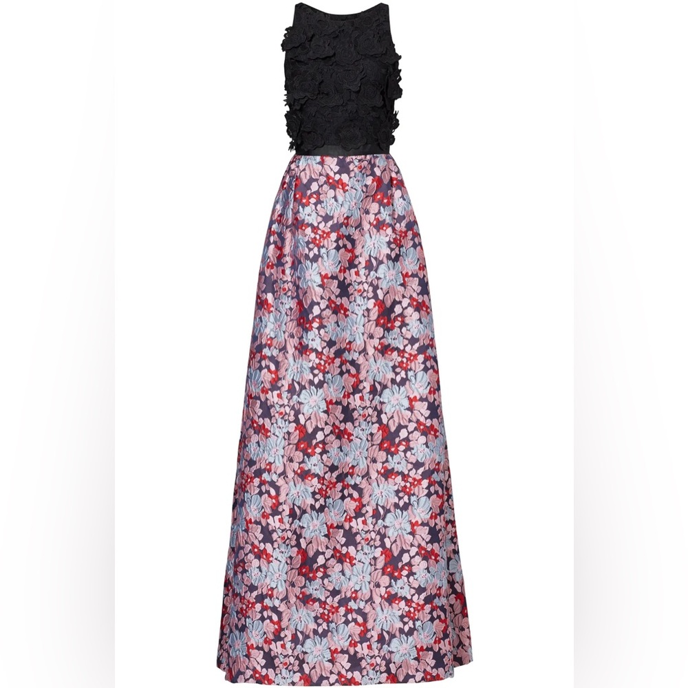 Monique Lhuillier Black and Floral Backless Dress